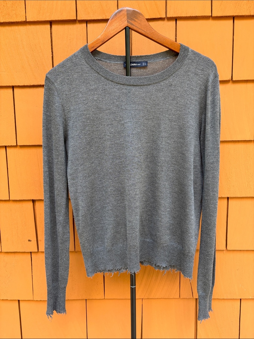 ZARA | Grey Lightweight Knit Y2K Indie Sleeze Grunge Raw Edge Sweater | Size M